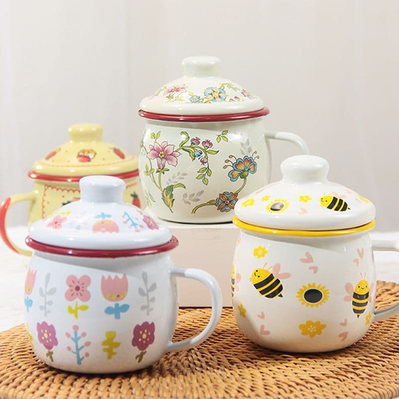 Copo de água esmaltado grosso e fofo, xícara de chá, barriga gorda, retrô, boca fresca, caneca, jardim de infância, copo