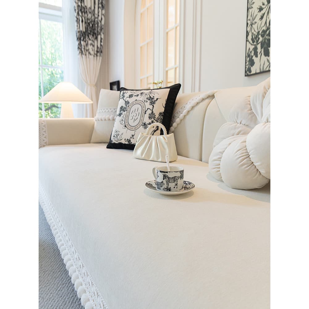 2025 novo estilo creme estilo luz luxo francês Chenille sofá almofada quatro estações Universal antiderrapante couro sof