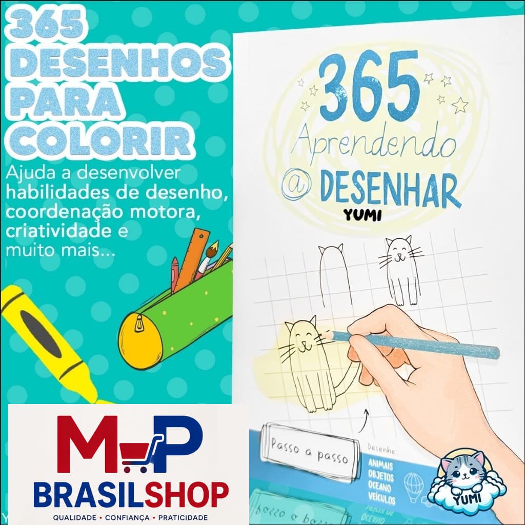 Livro 365 Desenhos Capa/ Folhas Premium - Aprenda a desenhar, rápido e fácil, ideal para crianças.