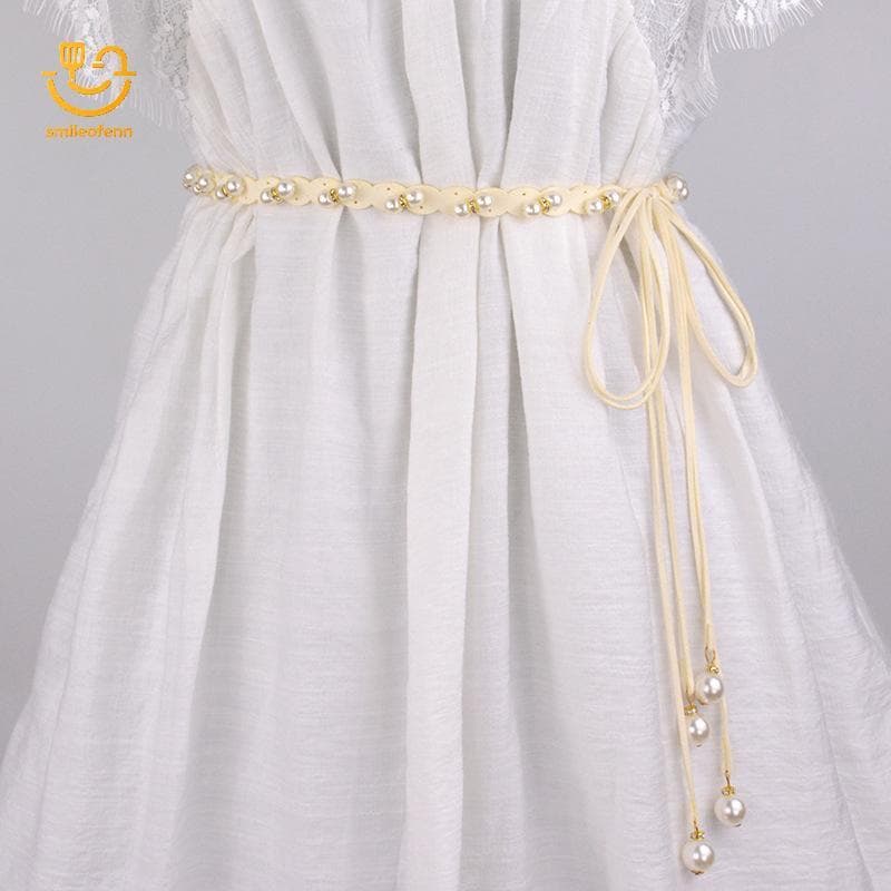smileofenn Elegante Feminino Pérola Contas Cintos De Metal Fino Cinto De Corrente Fina Decorativo Cintura Vestido Acessó
