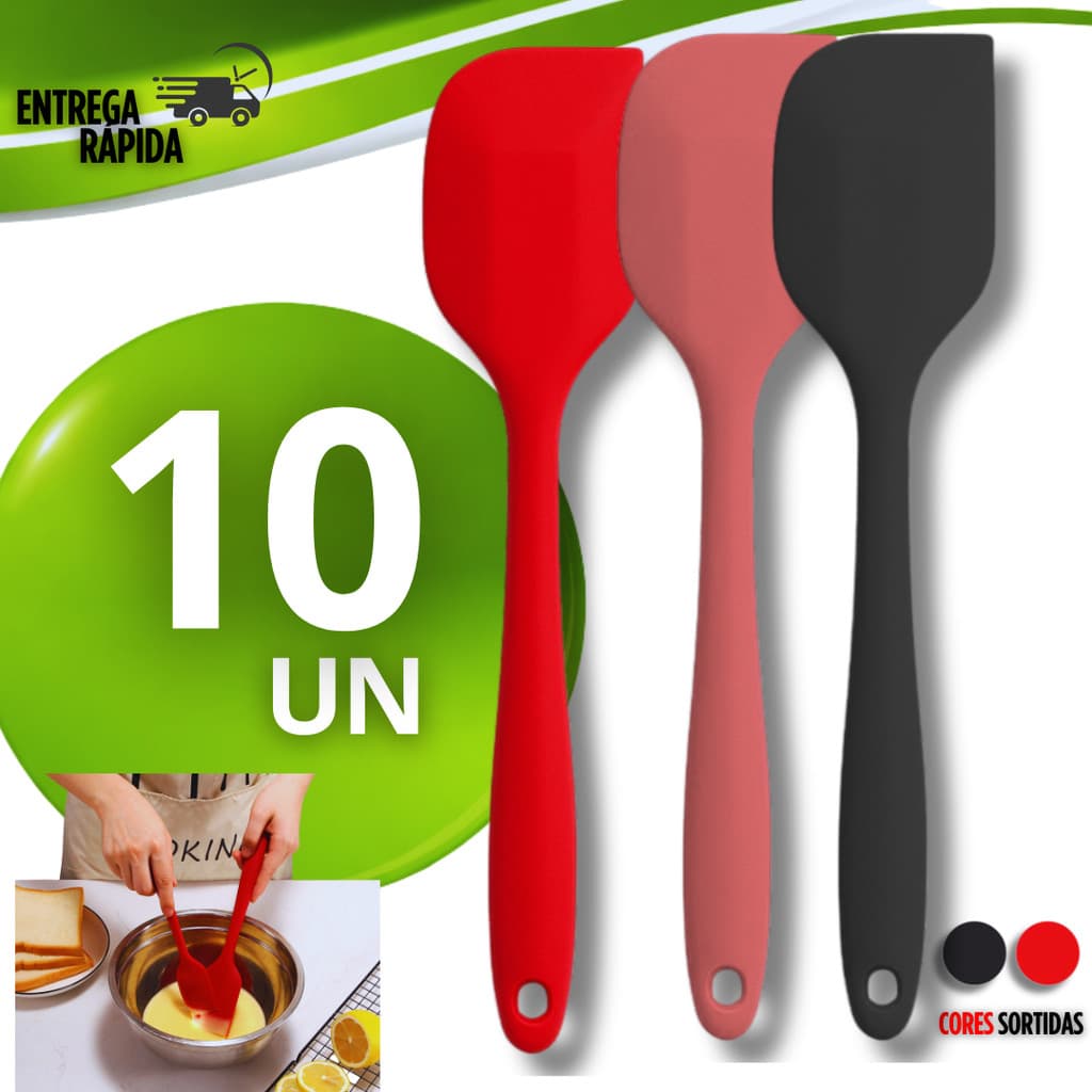 10 Espátula Reta Raspadora de Silicone Alta Qualidade Utensílios Panelas Antiaderentes Brigadeiro