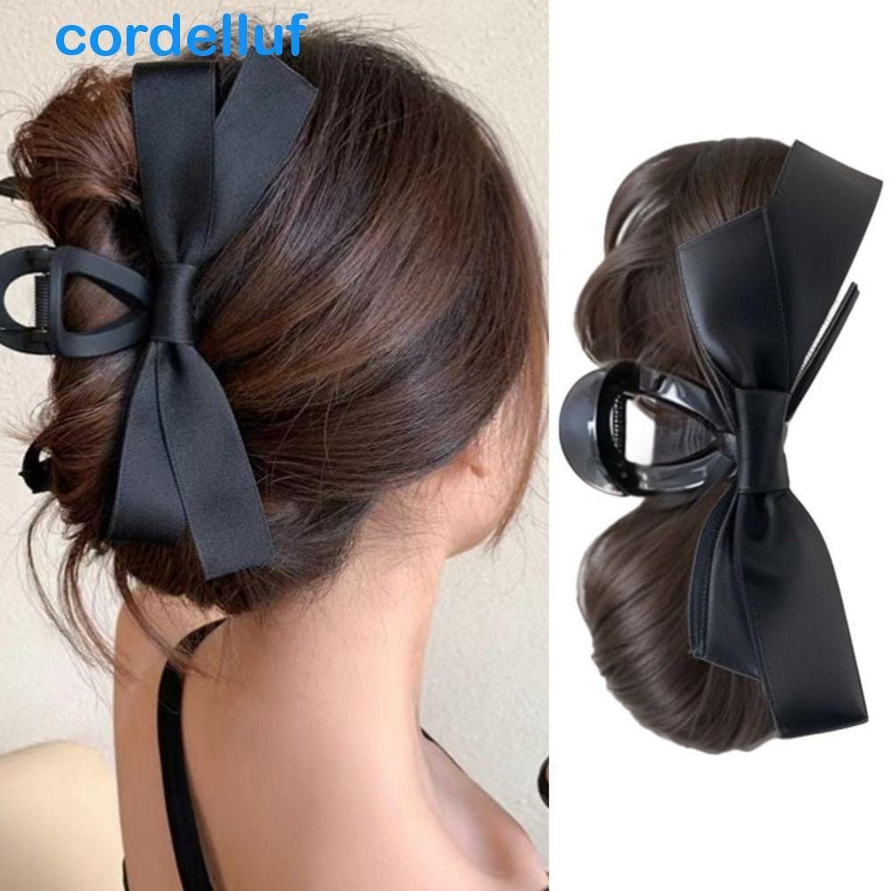 CORDELLUF Peruca De Cabeça De Coque De Flor , Bola De Chignon Com Laço Preto , Clipe De Garra Natural , Peças De Cabelo