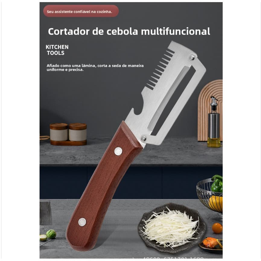 Descascador de cozinha multifuncional com cabo de madeira maciça, usado para remover o caroço de frutas. Ferramenta de d
