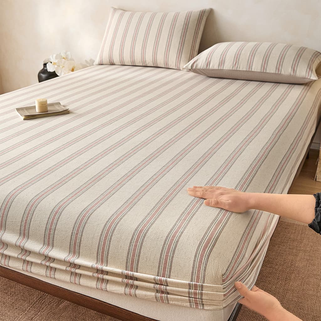 Lençol de linho de algodão Premium, peça única, algodão puro, estilo lençol, capa de cama com tudo incluído, capa de col