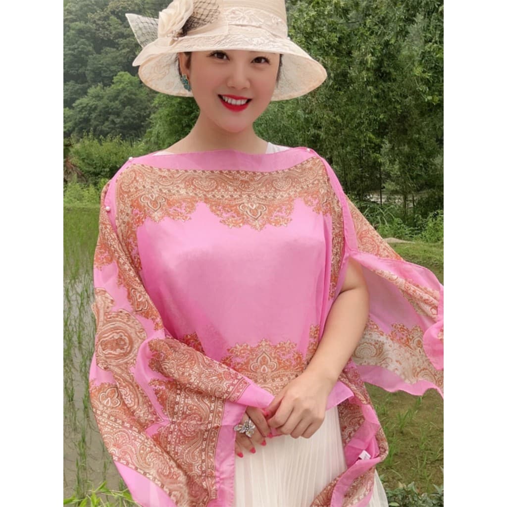 Verão novo estilo protetor solar xale caju flor Chiffon fio pérola pára-sol fotografia de viagem All-Match moda xale
