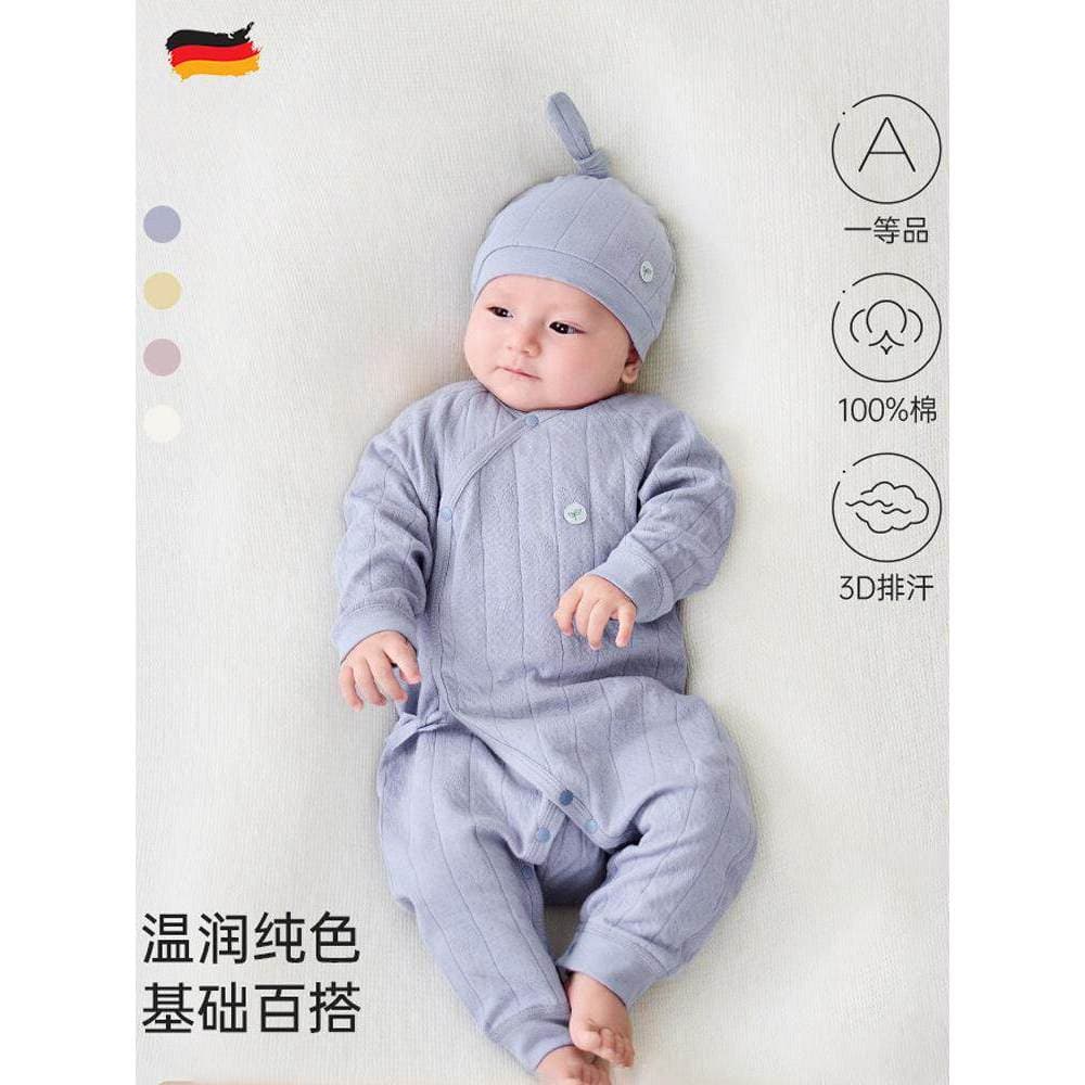 Macacão alemão para recém-nascidos, algodão puro, outono inverno, macacão para passeio de bebê, cor sólida, pijama com c