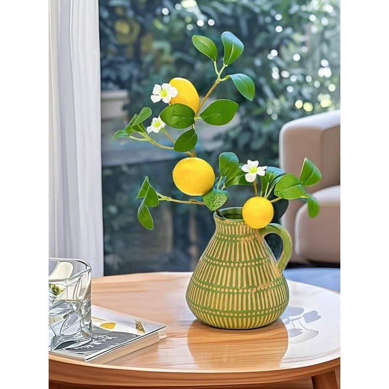 Estilo pintura a óleo vaso de cerâmica armário TV simulação flor limão decoração ornamentos arranjo flor sala estar Desk