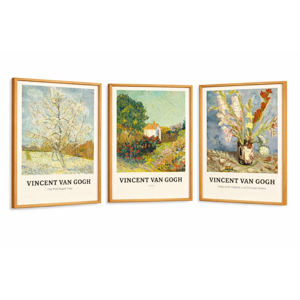 Kit 3 Quadros O Pessegueiro Rosa e Vaso Com Flores Vincent Van Gogh Home