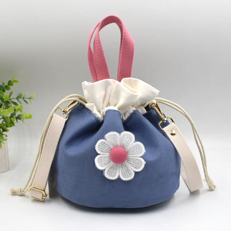 Bolsa bolsa feminina Bolsa de tecido com cordão de flor fofa