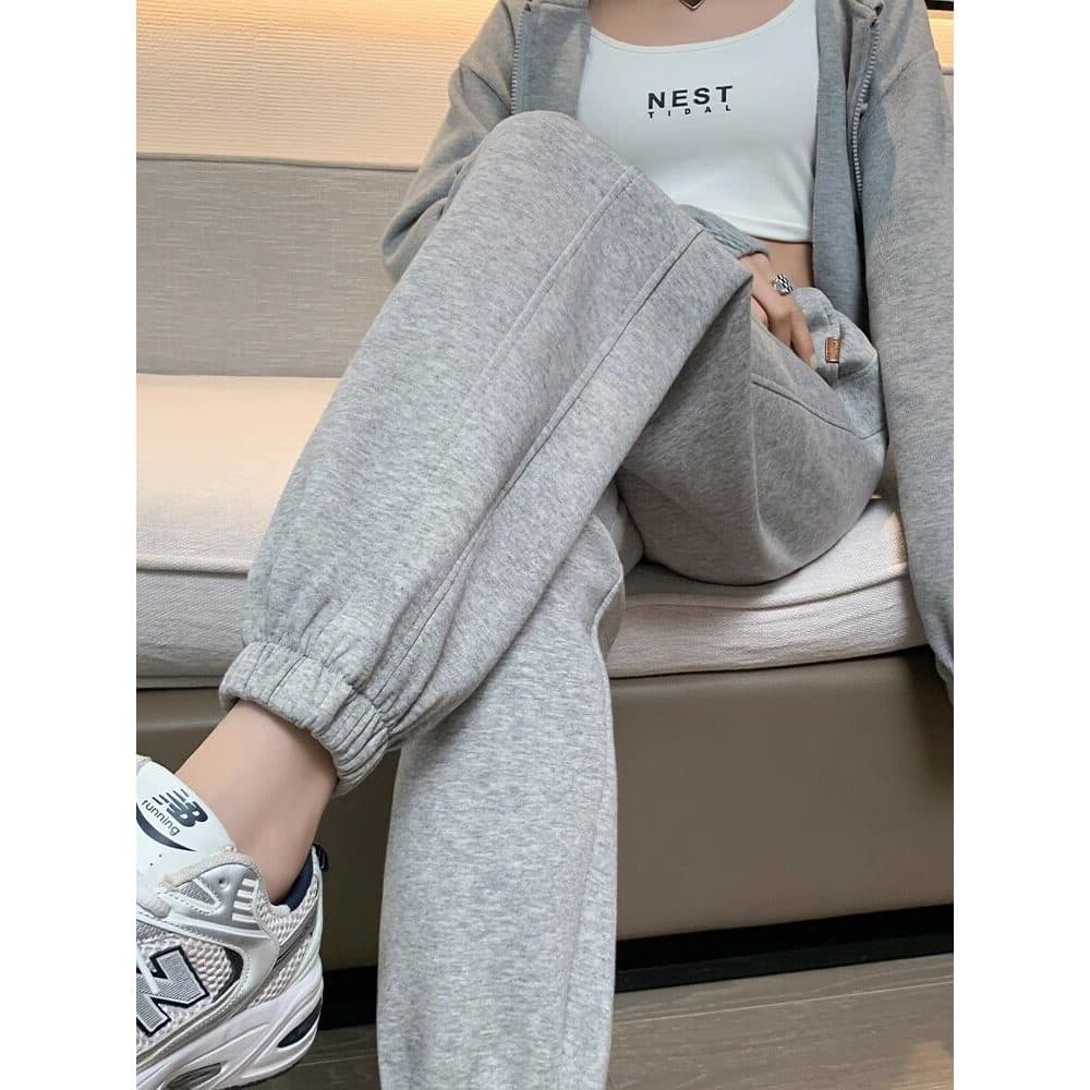Sweatpants feminino primavera outono inverno mais veludo solto Tie-up 2023 novo estilo mais magro olhar cinza pequenas c