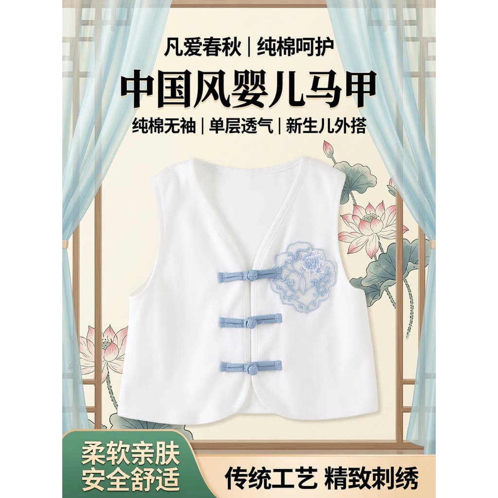 Qualquer amor primavera outono colete de bebê puro algodão sem mangas topo estilo chinês colete de camada única roupas d