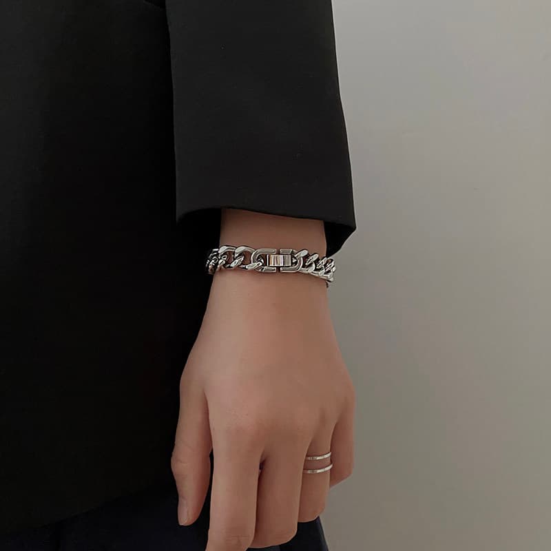 pulseira masculina pulseira Nicho casal titânio aço menina ins Hip Hop corrente cubana
