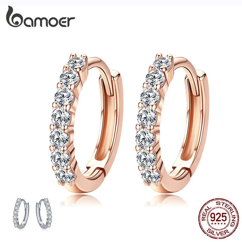 Prata cristal pura Bamoer, adequada para brincos 925 para meninas, modelo SCE351, brilhante para mulheres, ZIOY.