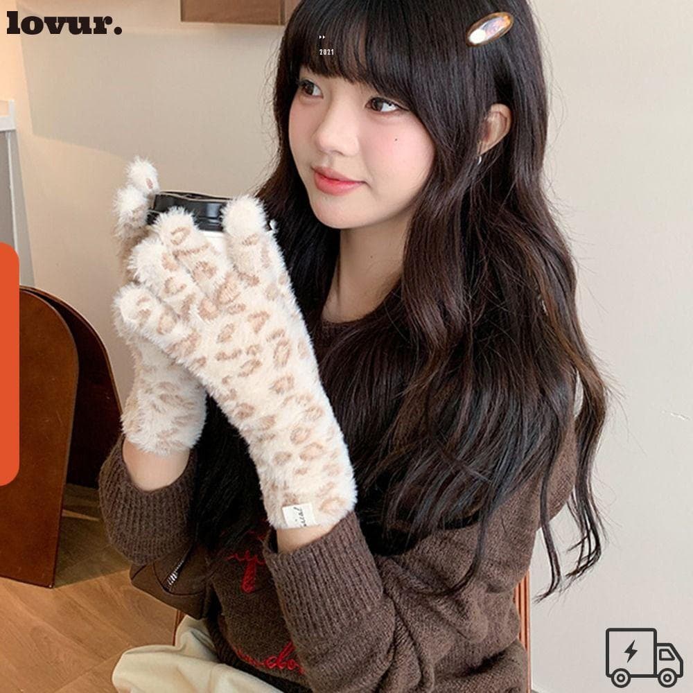 LOVUR Luvas Quentes De Inverno , De Malha Com Tela Sensível Ao Toque De Pelúcia De Coelho , Aquecedores De Braço Elástic