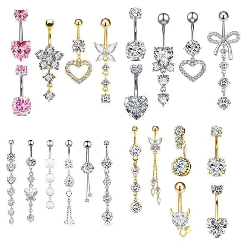 Anel de Umbigo em Forma de Coração com Zircônia, Diferentes Estilos, Acessórios Femininos, Joias de Piercing Corporal Y0