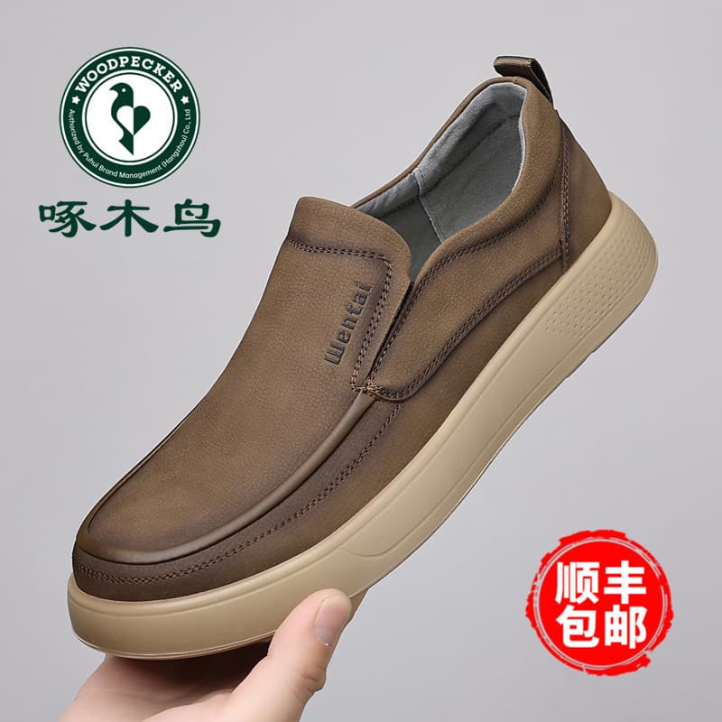 Woodpecker sapatos masculinos de sola macia sapatos de couro casuais versão coreana couro genuíno Retro macacão All-Matc
