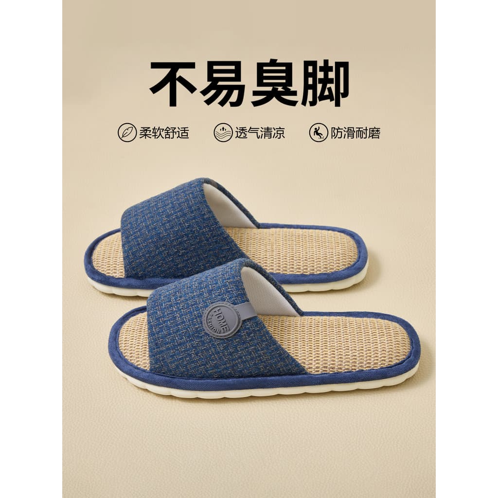 Chinelos de linho abertos masculinos primavera interior casa quatro estações absorvente de suor antibacteriano não fedor