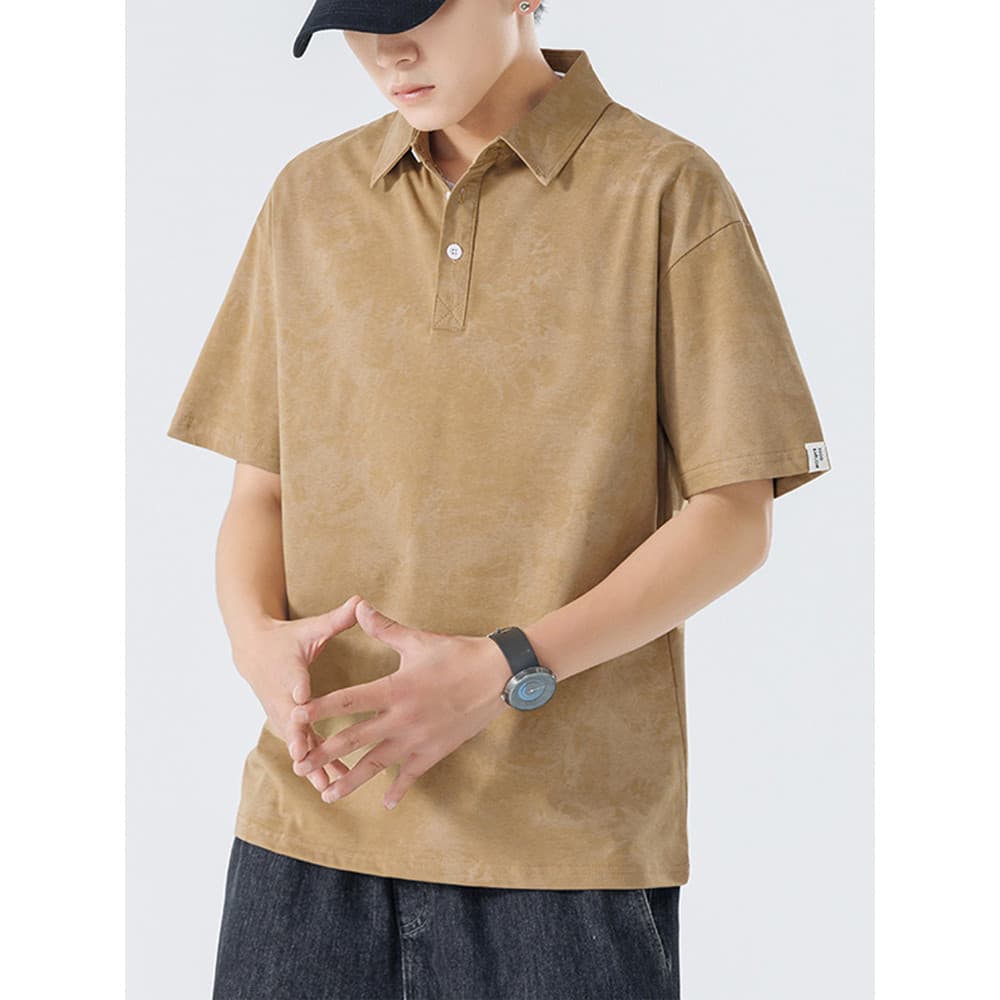 Camisa polo retrô japonesa de manga curta masculina Design de verão lapela pesada na moda meninos seda gelo meia manga c