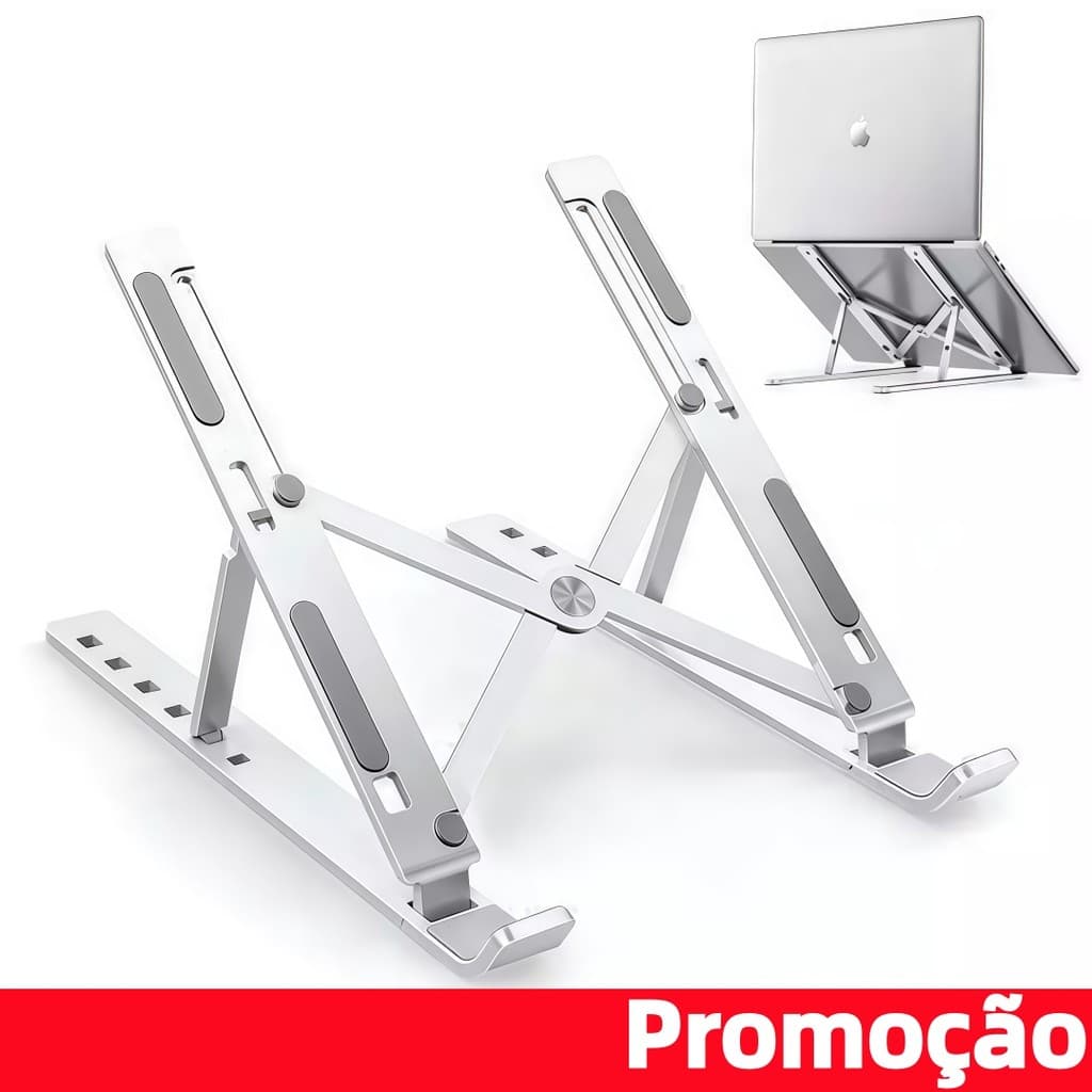 Suporte de Alumínio Dobrável com Ventilação, Ajustável para Notebook e Tablet no Home Office