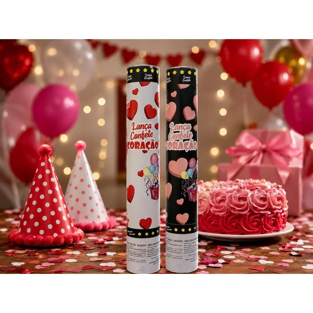 Kit 2 Lança Confetes Metalizado Festas Estouro Coração Amor
