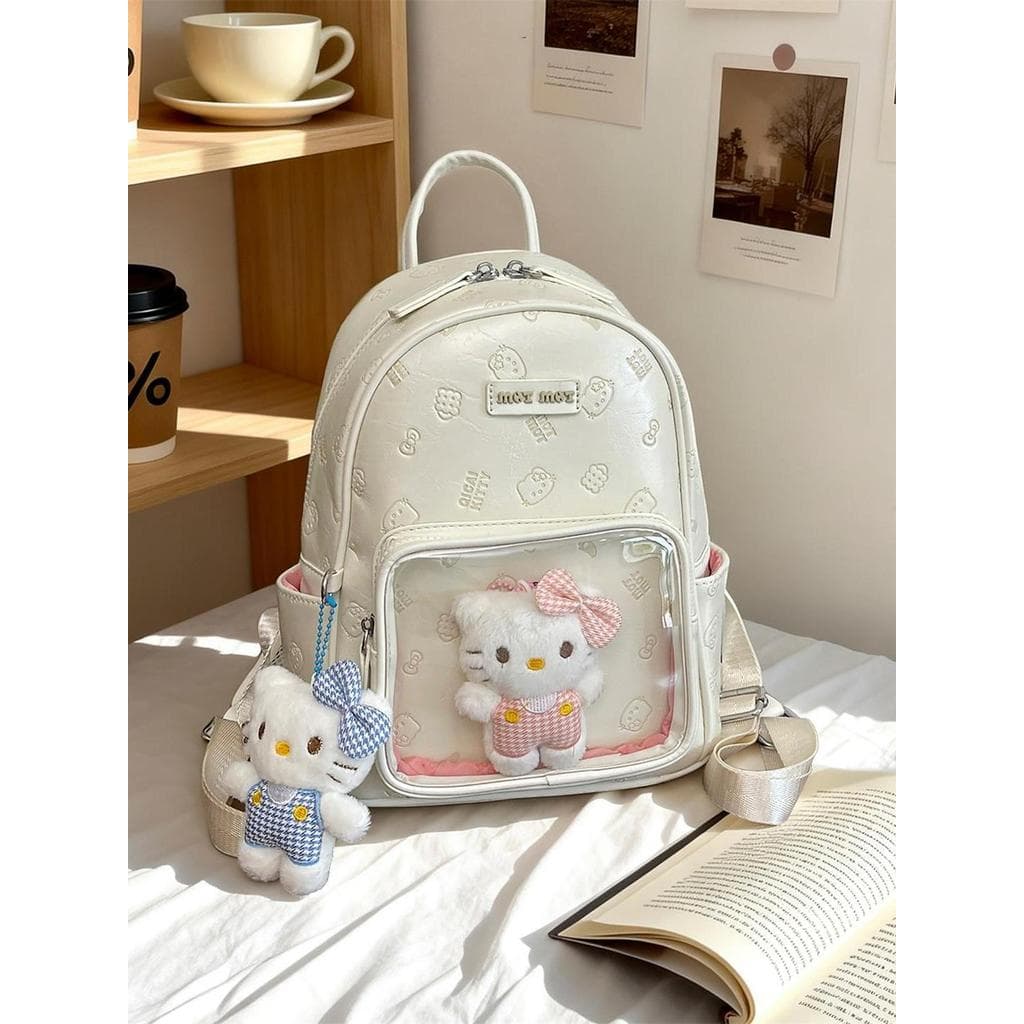 Muzi rua dos desenhos animados gato mochila feminina 2026 novo estilo moda estudante de alto valor bonito couro mochila