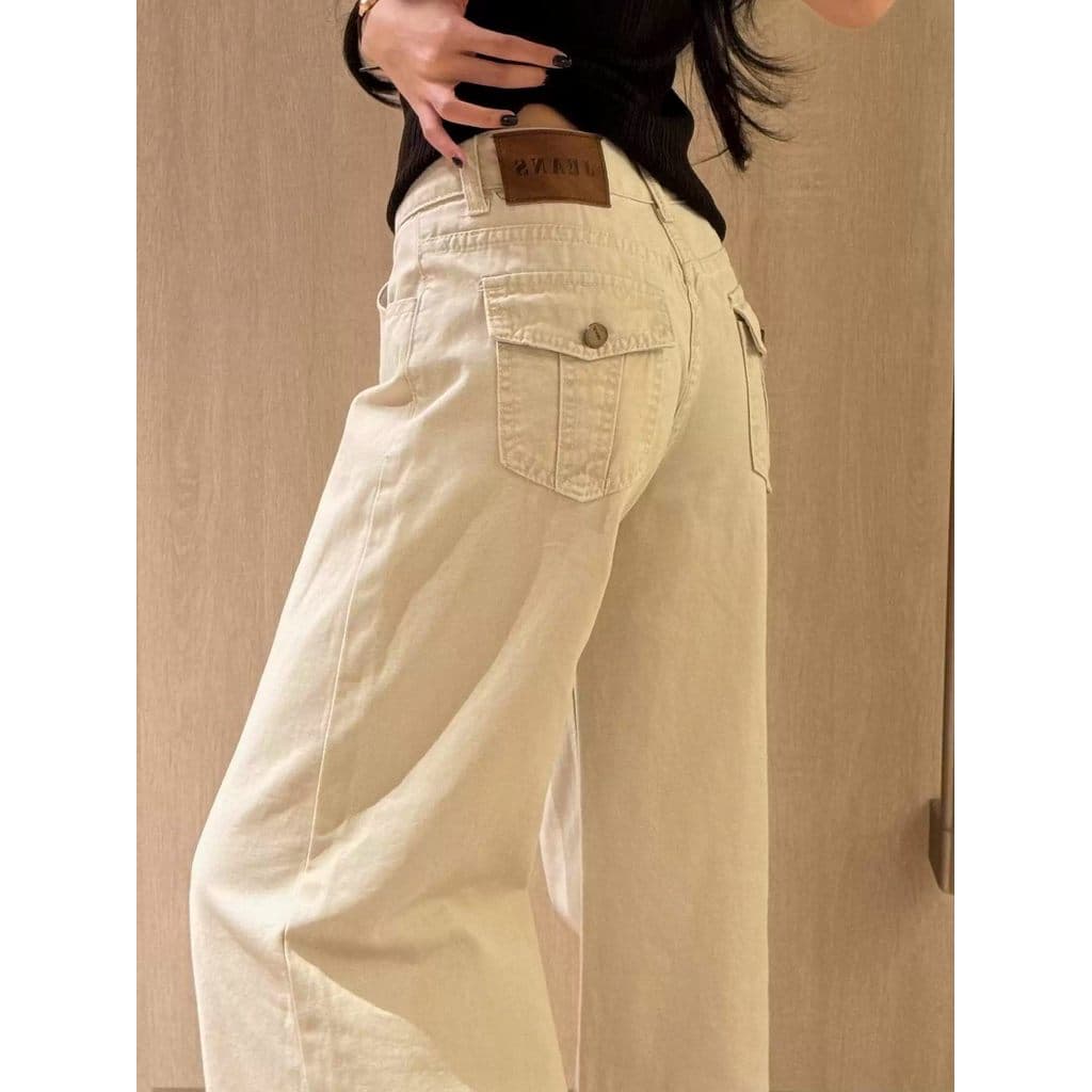 Americano Retro luz damasco calças de perna larga feminino verão 2026 novo estilo cintura baixa solta mais magro olhar e