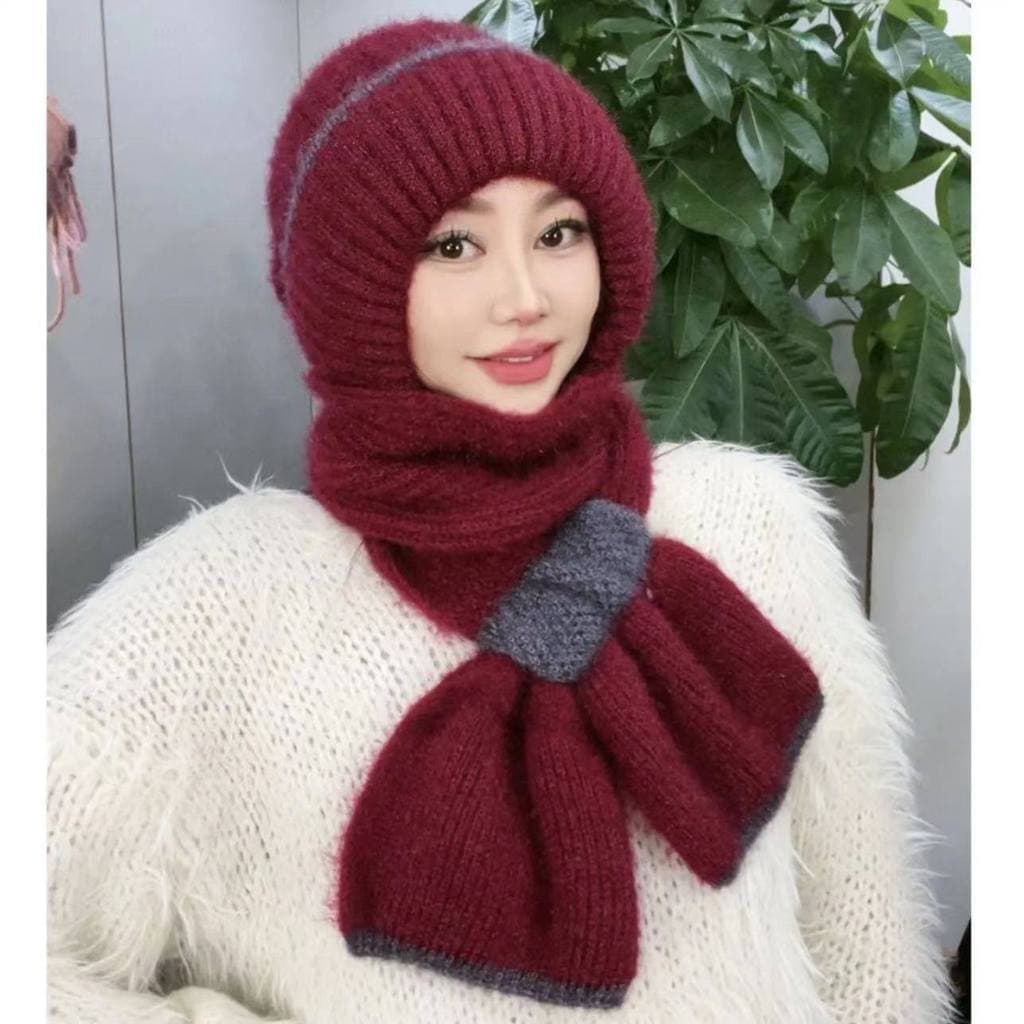 Mãe outono inverno esquilo veludo cachecol tricotado à mão chapéu à prova de frio à prova de vento peça única