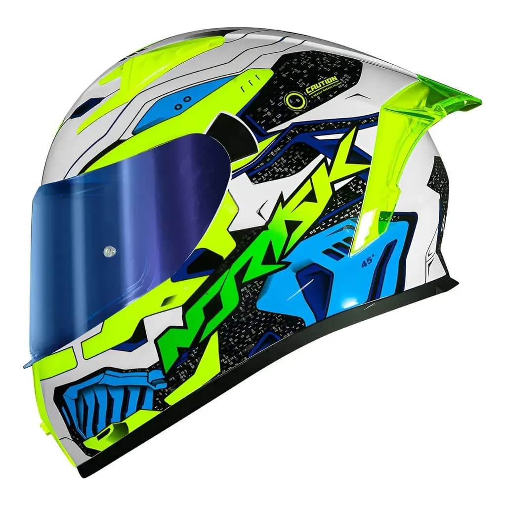 Capacete Norisk Flow Robot Amarelo Azul + Spoiler + viseira extra