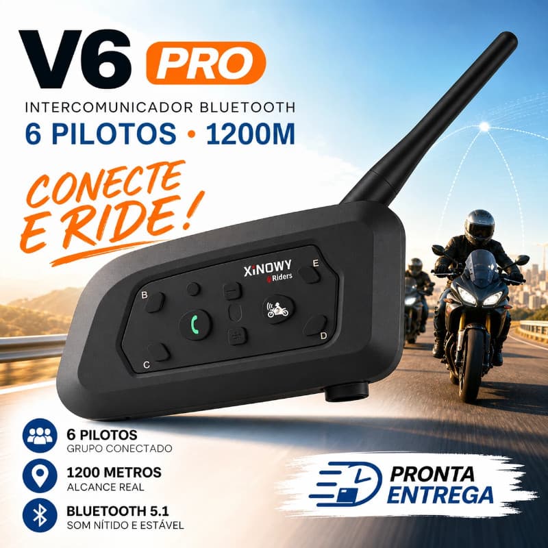 Intercomunicador Moto V6 Pro Bluetooth Capacete 1200m 6 Pilotos