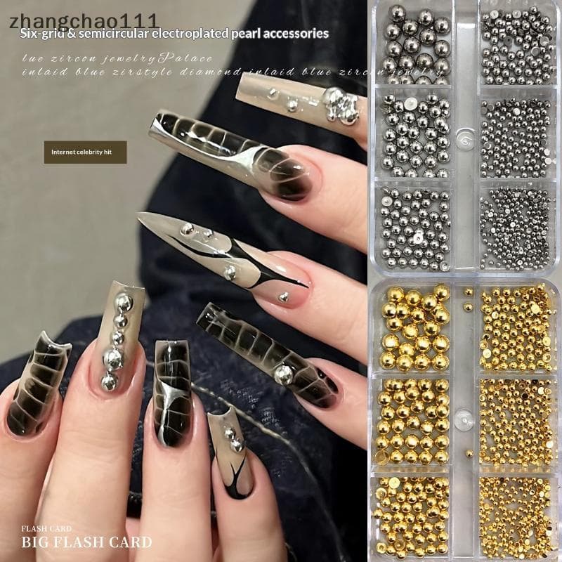 [Z] 6 Grades Misturadas Semi Circulares Pérola Encantos De Unhas Para Gel Acrílico Arte Do Prego Acessórios De Decoração