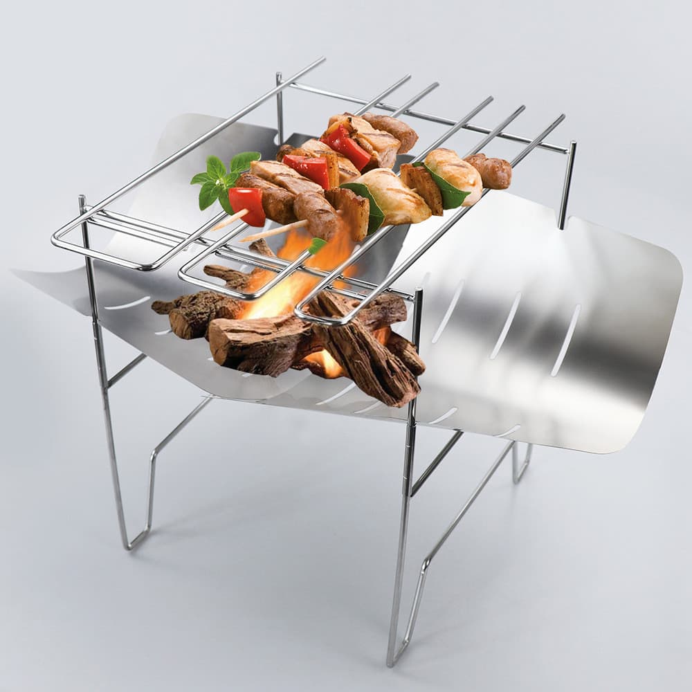 Aço inoxidável dobrável churrasqueira ao ar livre mesa fogueira acampamento grelhador a carvão madeira fogo rack churras