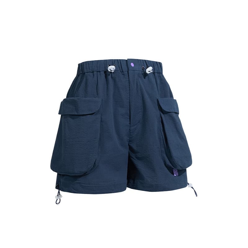 OFFWINTER Shorts de bolso grande com verificação de bolha azul marinho em formato de A Shorts leves para atividades ao a