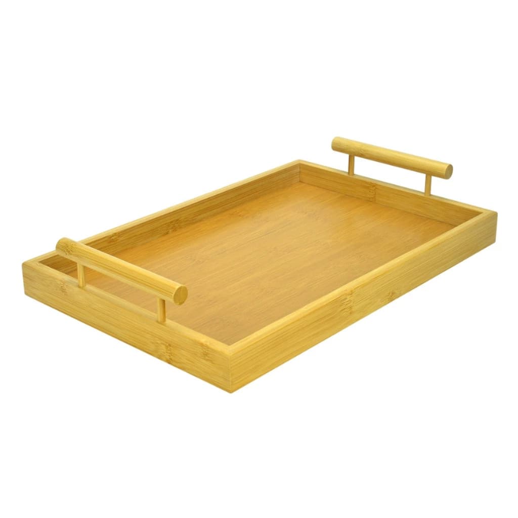 Bandeja de Bambu Retangular 35x24cm com Alças para Café da Manhã Servir Decorativa Resistente Multiuso