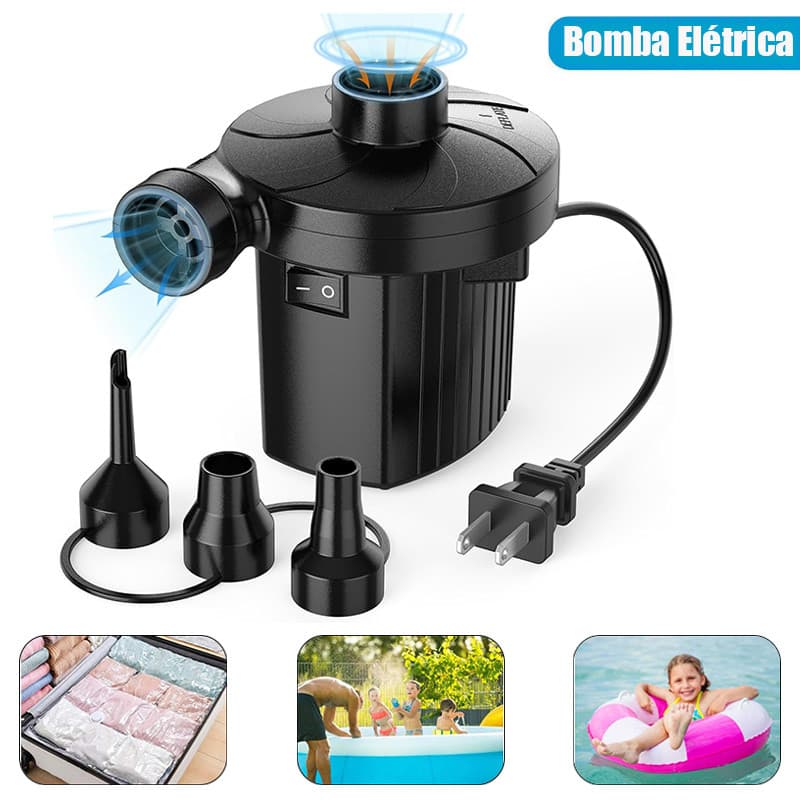 Bomba Elétrica Portátil Inflar Esvaziar Rápido 3 Bicos Para Colchão Boias Piscinas Diversas