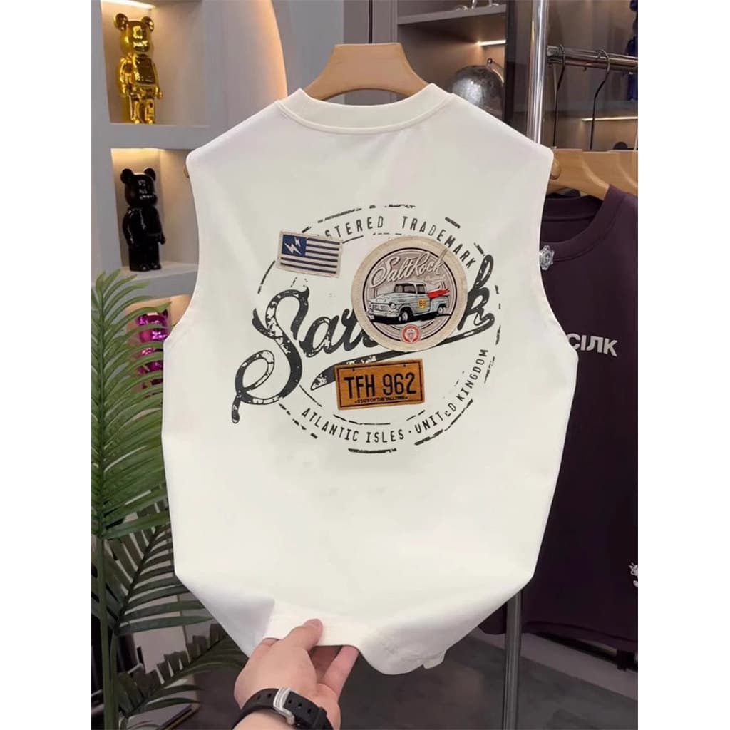 Sem mangas colete masculino verão novo estilo dos desenhos animados impresso em torno do pescoço camiseta juventude espo