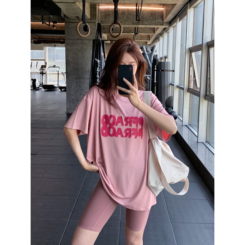 Mais fino olhar solto tamanho grande gordura mm feminino Fitness wear Yoga wear topo de secagem rápida correndo longa ca
