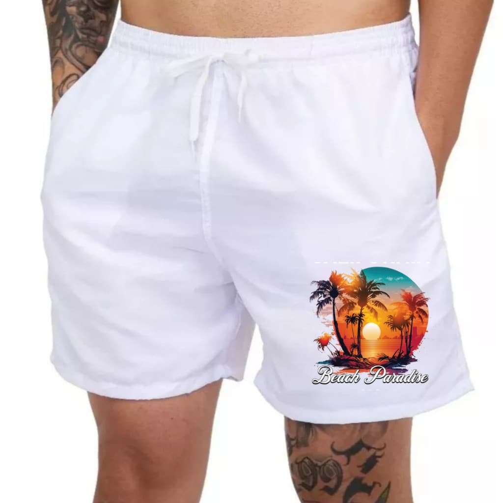 Bermuda Praia Masculina Estampa Beach Paradise Secagem Rápida e Estilo Verão