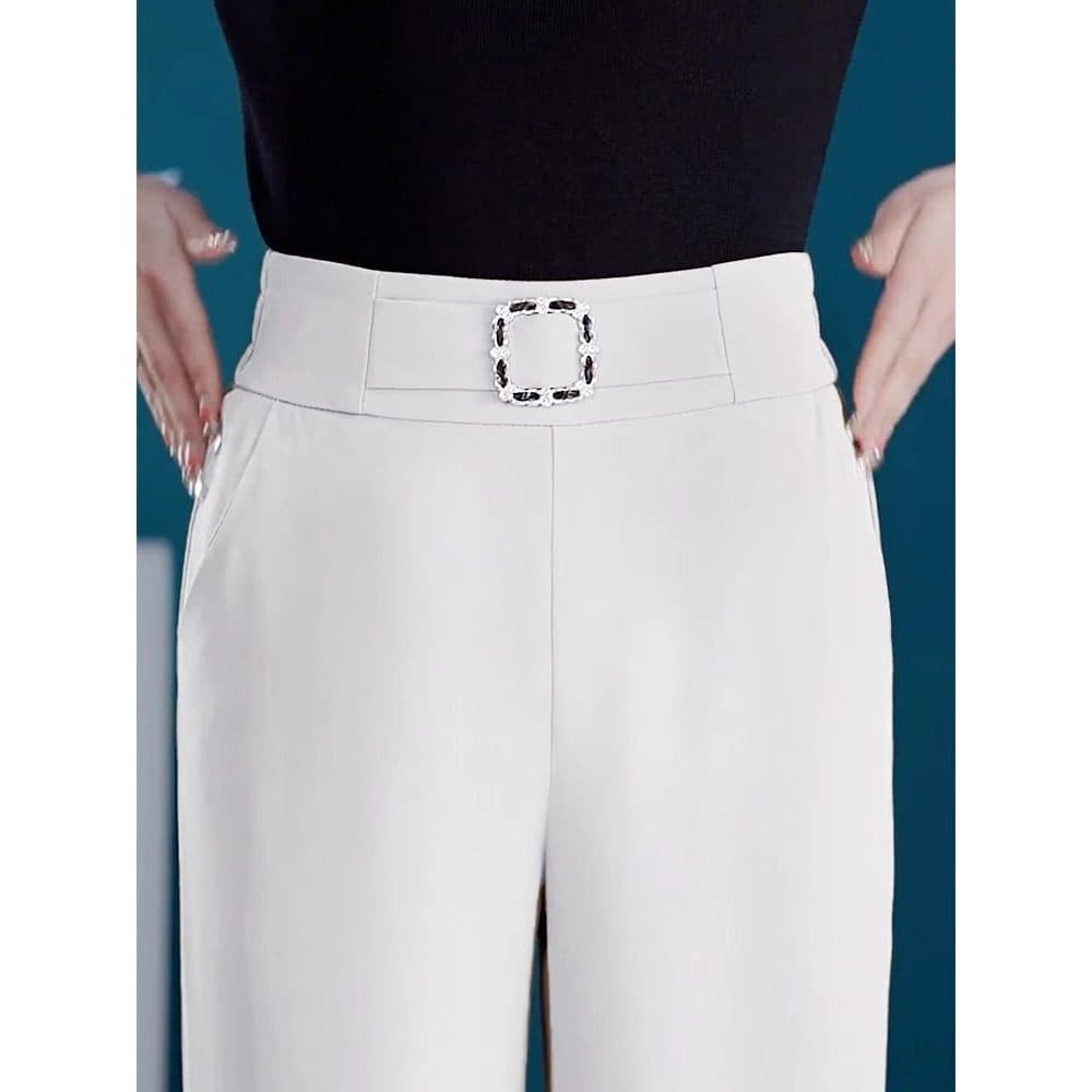 Calças brancas femininas Drape High-End sentimento 2026 início da primavera verão pequenas calças de perna tornozelo est