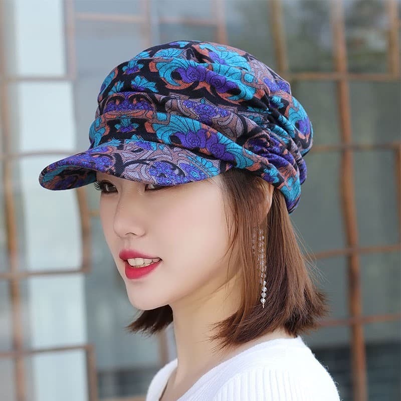 Outono inverno plissado chapéu de aba curta Casual chapéu versão coreana moda Floral senhoras chapéu boné de beisebol mã