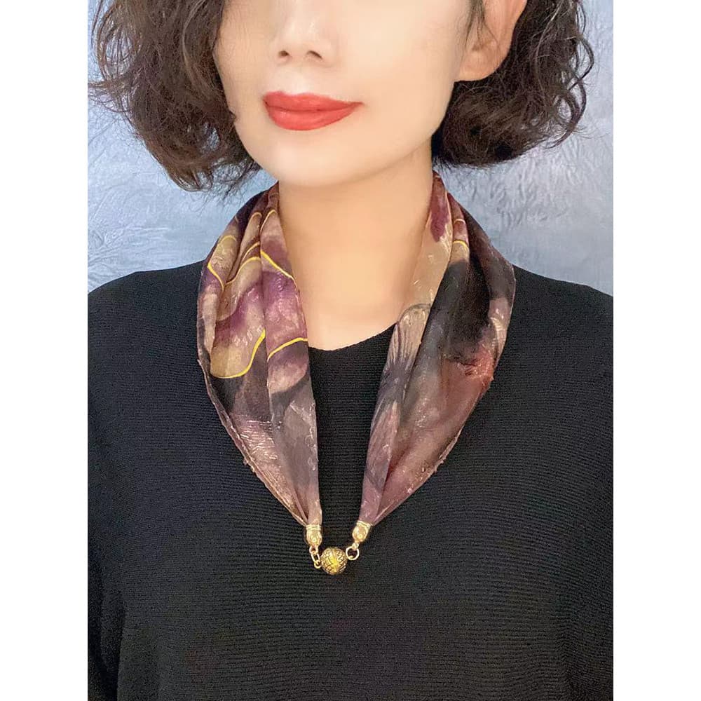 Moda elegante pequeno lenço de seda high-end verão novo estilo decoração pescoço proteção cachecol fivela magnética high