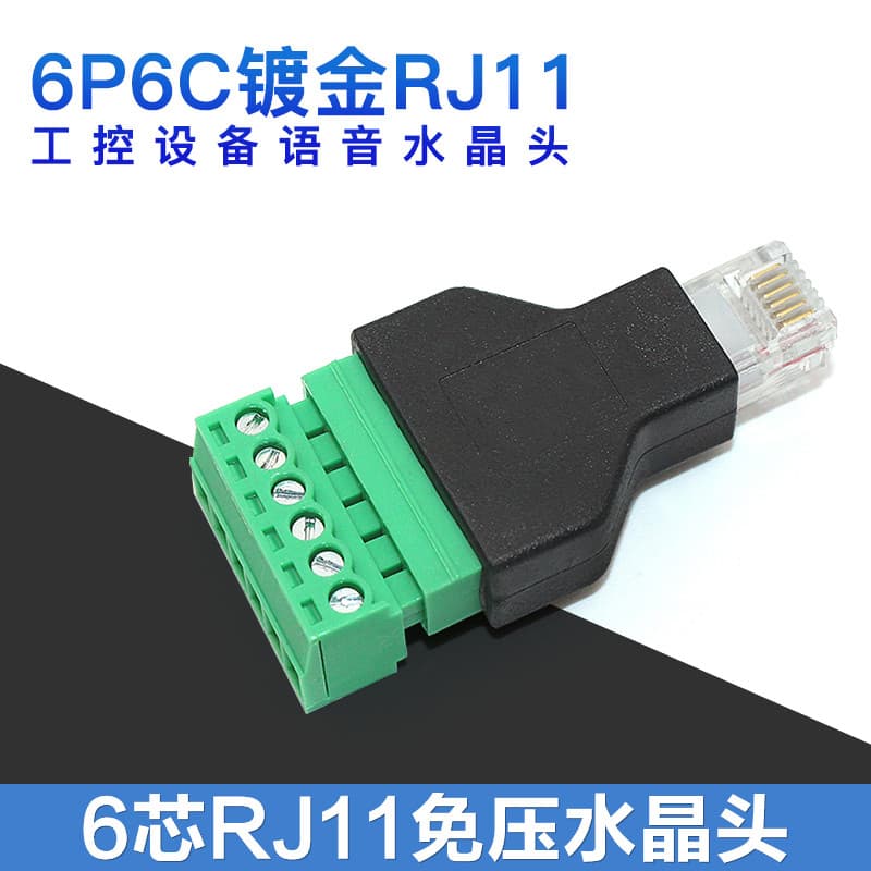 R RJ11 para 6PIN terminal adaptador de cabeça de cristal sem pressão terminal de fio 6P6C adaptador de cabeça de cristal