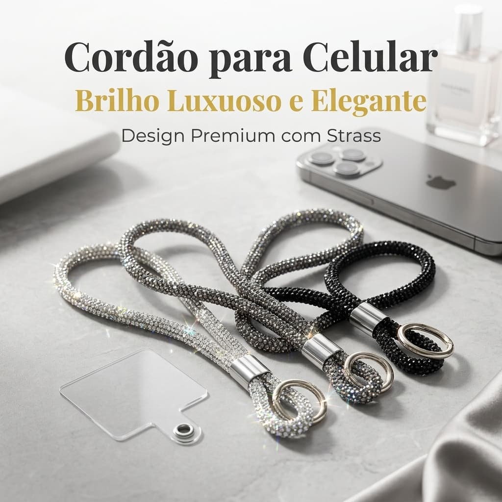 Cordão Antiperda Para Celular e Cordão De Strass Brilhante Pendurar No Cristal e Chaveiro Acessórios