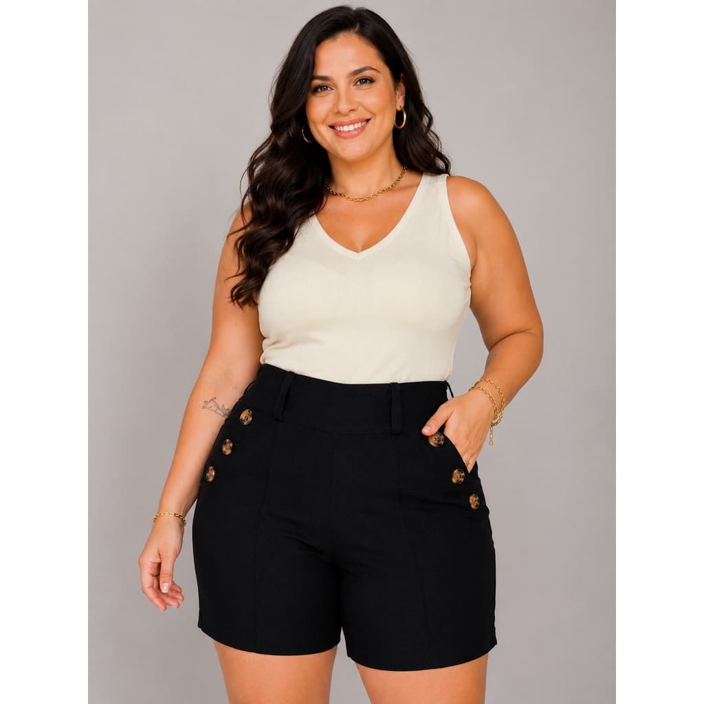 Bermuda Curta Feminina Social Plus 6 Botões Elegante e Versátil Tecido Premium para usar no dia a dia do 40 ao 52