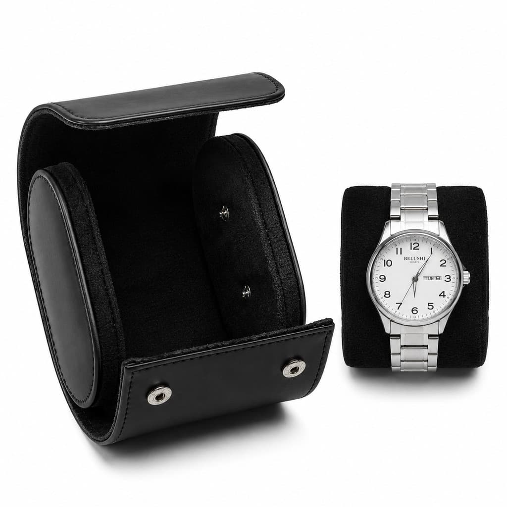 Case Porta Relógio Viagem Couro PU Compacto Proteção Premium