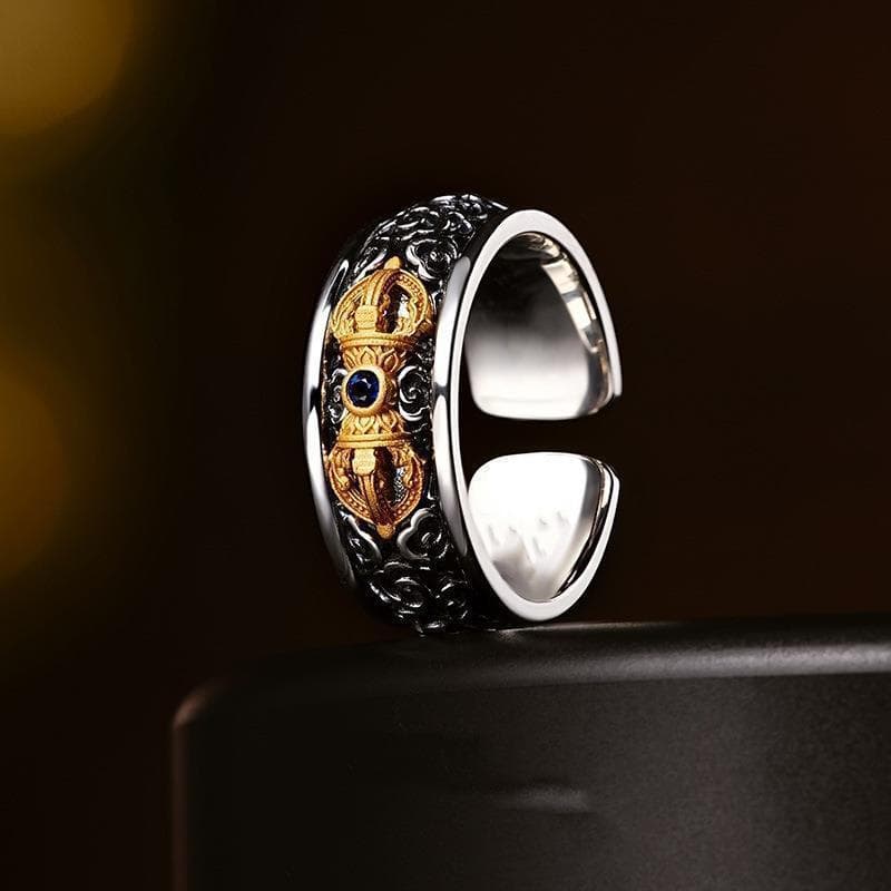 Novo Retro angustiado anel de pilão mágico masculino tibetano criativo anel aberto Design criativo sentido