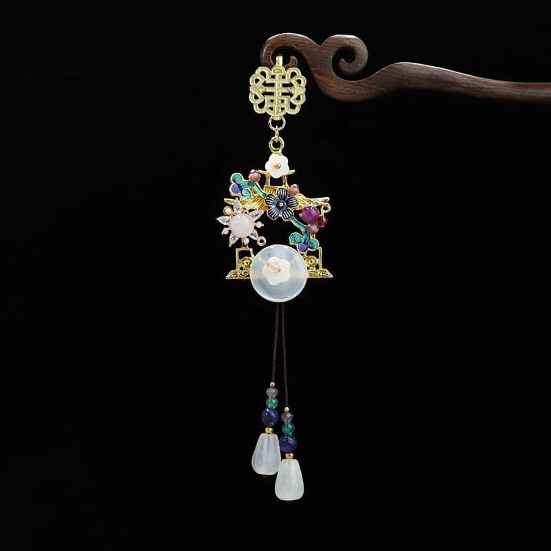 Yuyu Qionglou Design Original Estilo Chinês Broche Cheongsam Pingente de Jade com Borlas Acessório de Ornamento Suspenso