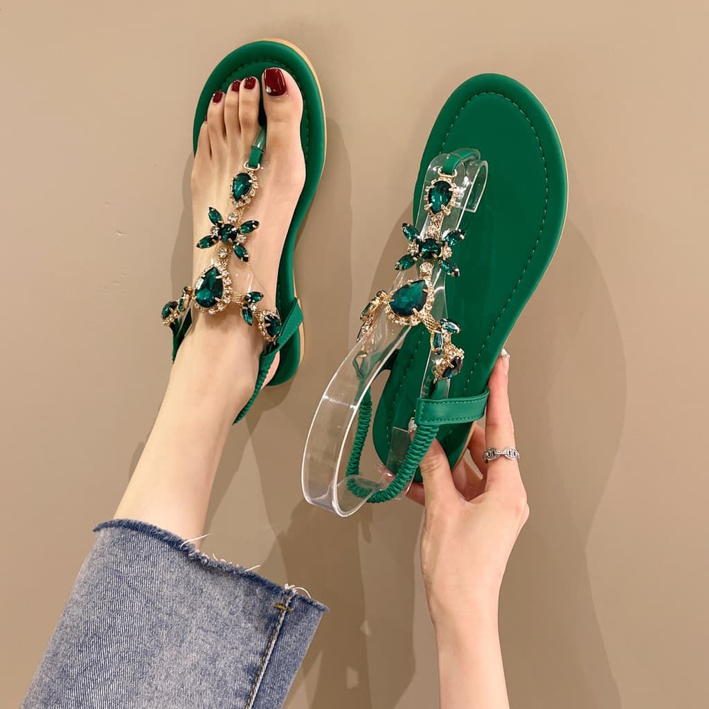 Sandálias femininas 2026 verão sapatos de praia grande strass sapatos romanos europa américa tamanho grande fabricante a