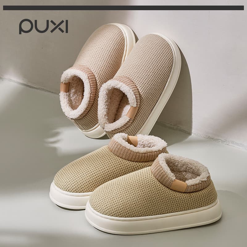 Park Xiyue fio sapatos de algodão feminino raiz-embrulhado malha chinelos de inverno casal casa interior quente respiráv