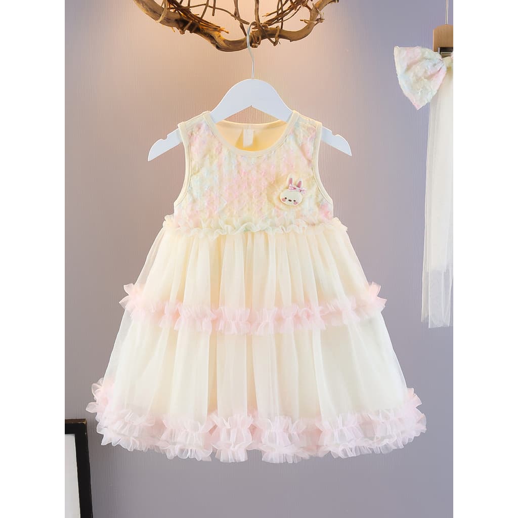 Meninas vestido de verão 2026 novo estilo bebê estilo ocidental Pettiskirt bebê sem mangas vestido de princesa malha bol
