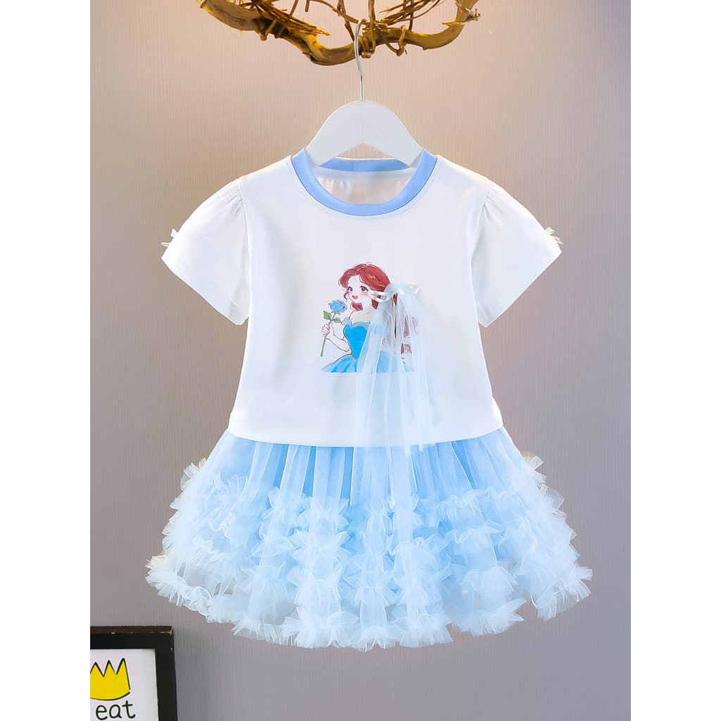Meninas terno de verão 2026 novo estilo bebê estilo ocidental princesa Elsa saia bebê estilo ocidental camiseta de manga